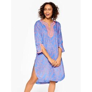Talbots Caftan Swim Cover-Up Size L Tossed Shells Voile blue beach costal